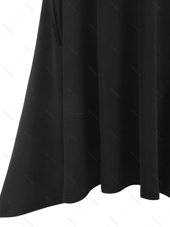 Robe Mi-longue Haute Basse Gothique Découpée Panneau en Dentelle - Noir XXL