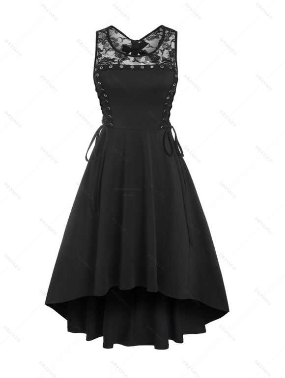 Robe Mi-longue Haute Basse Gothique Découpée Panneau en Dentelle - Noir XXL