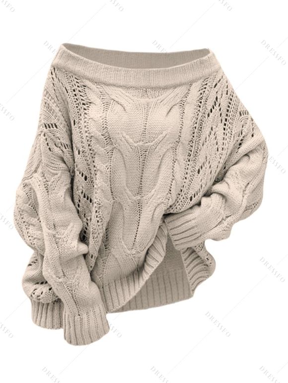 Pull en maille torsadée de couleur unie à épaules dénudées - café lumière S | US 4