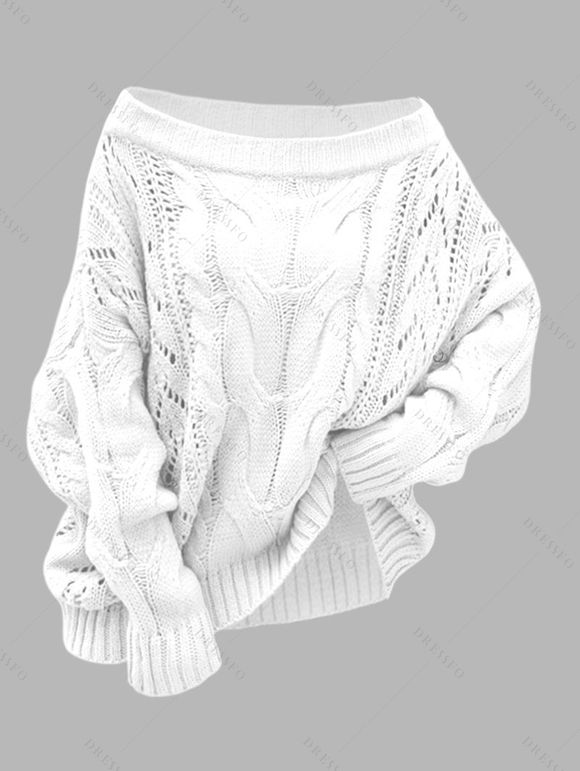 Pull en maille torsadée de couleur unie à épaules dénudées - Blanc XL | US 10