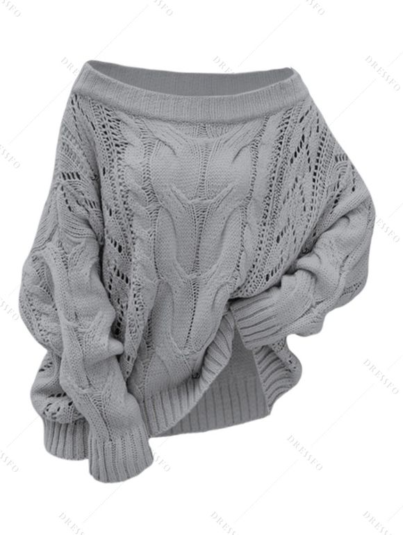 Pull en maille torsadée de couleur unie à épaules dénudées - Gris Clair XL | US 10