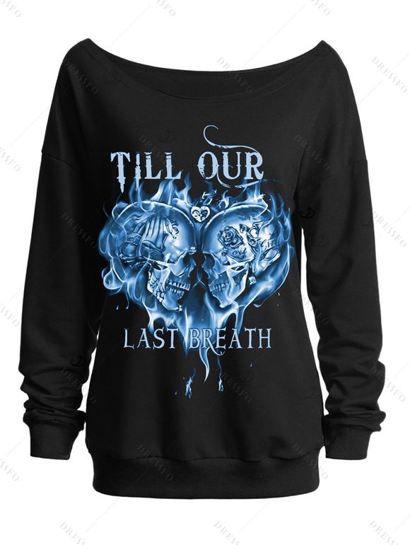 Sweat-shirt gothique pour Halloween, imprimé tête de mort, cœur, lettres, col oblique - Pers S | US 4