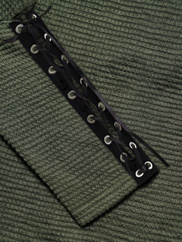 Women Outfit Textured Skew Neck Top Grommet Leggings and Buckle Boots Set - Vert Armée S | US 4