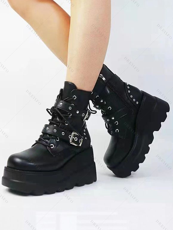 Women Outfit Textured Skew Neck Top Grommet Leggings and Buckle Boots Set - Noir S | US 4