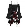 Robe gothique à imprimé tête de mort et rose, à lacets, épaules dénudées, mouchoir, pour Halloween - Noir XL | US 12