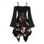 Robe gothique à imprimé tête de mort et rose, à lacets, épaules dénudées, mouchoir, pour Halloween - Noir XL | US 12