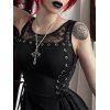 Robe gothique à lacets et œillets, robe mi-longue à découpes et nœud papillon en dentelle fleurie - Noir S
