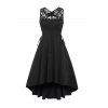Robe Mi-longue Haute Basse Gothique Découpée Panneau en Dentelle - Noir XL