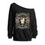 Sweat-shirt gothique à col oblique et imprimé lettres vache et rose - Noir XL | US 12