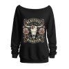 Sweat-shirt gothique à col oblique et imprimé lettres vache et rose - Noir XL | US 12