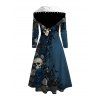Robe à capuche gothique à lacets avec imprimé tête de mort, rose et papillon - Bleu de Minuit XL | US 12