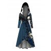 Robe à capuche gothique à lacets avec imprimé tête de mort, rose et papillon - Bleu de Minuit XL | US 12