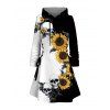 Robe à capuche gothique, imprimé tête de mort, tournesol, colorblock, lacets, cordons de serrage, mini-robe - Noir L | US 8-10