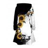 Robe à capuche gothique, imprimé tête de mort, tournesol, colorblock, lacets, cordons de serrage, mini-robe - Noir L | US 8-10
