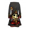 Robe à capuche d'Halloween à imprimé tête de mort et citrouille, mini-robe à lacets et cordons de serrage - Gris Foncé L | US 8-10