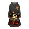 Robe à capuche d'Halloween à imprimé tête de mort et citrouille, mini-robe à lacets et cordons de serrage - Gris Foncé L | US 8-10