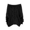 Pull en maille torsadée de couleur unie à épaules dénudées - Noir M | US 6