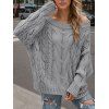 Pull en maille torsadée de couleur unie à épaules dénudées - Gris Clair XL | US 10