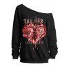 Sweat-shirt gothique pour Halloween, imprimé tête de mort, cœur, lettres, col oblique - Cuivre L | US 8-10