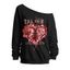Sweat-shirt gothique pour Halloween, imprimé tête de mort, cœur, lettres, col oblique - Pers L | US 8-10