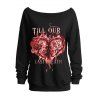 Sweat-shirt gothique pour Halloween, imprimé tête de mort, cœur, lettres, col oblique - Cuivre L | US 8-10