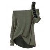 Women Outfit Textured Skew Neck Top Grommet Pants and Buckle Boots Set - Vert Armée S | US 4