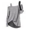 Women Outfit Textured Skew Neck Top Grommet Pants and Buckle Boots Set - Gris S | US 4
