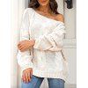 Pull en maille torsadée de couleur unie, col oblique, manches longues - Blanc XL | US 10