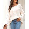 Pull en maille torsadée de couleur unie, col oblique, manches longues - Blanc XL | US 10