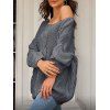 Pull en maille torsadée de couleur unie, col oblique, manches longues - Gris S | US 4