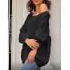 Pull en maille torsadée de couleur unie, col oblique, manches longues - Noir L | US 8