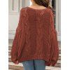 Pull en maille torsadée de couleur unie, col oblique, manches longues - Rouge brique S | US 4