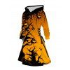 Halloween Outfit Pumpkin Bat Print Lace Up Hoodie Dress and Ghost Earrings Boots Set - Orange S | US 4