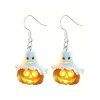 Halloween Outfit Pumpkin Bat Print Lace Up Hoodie Dress and Ghost Earrings Boots Set - Orange S | US 4