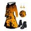 Halloween Outfit Pumpkin Bat Print Lace Up Hoodie Dress and Ghost Earrings Boots Set - Orange S | US 4