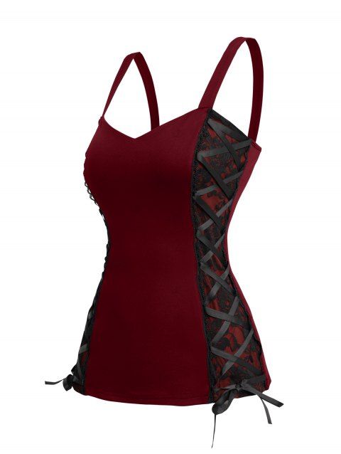 Bandage Tank Top Women Vintage Corset Colorblock Front Cami Top