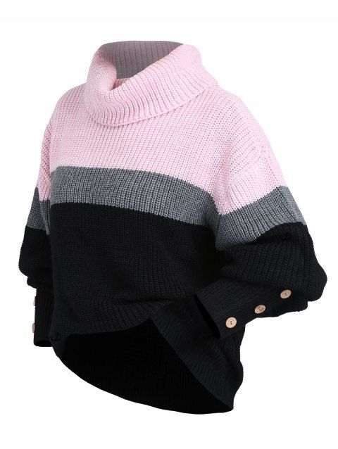 Pull colorblock col roulé manches longues pull décontracté