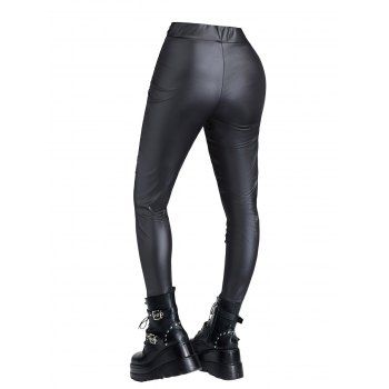 Gothic Women Outfit Crisscross V Neck Lace Up Top and Lace Up Buckle Pants Set