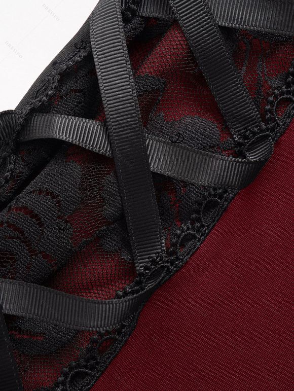 Débardeur bandage pour femme, style corset vintage, colorblock, à l'avant - Rouge Vineux XXL | US 14