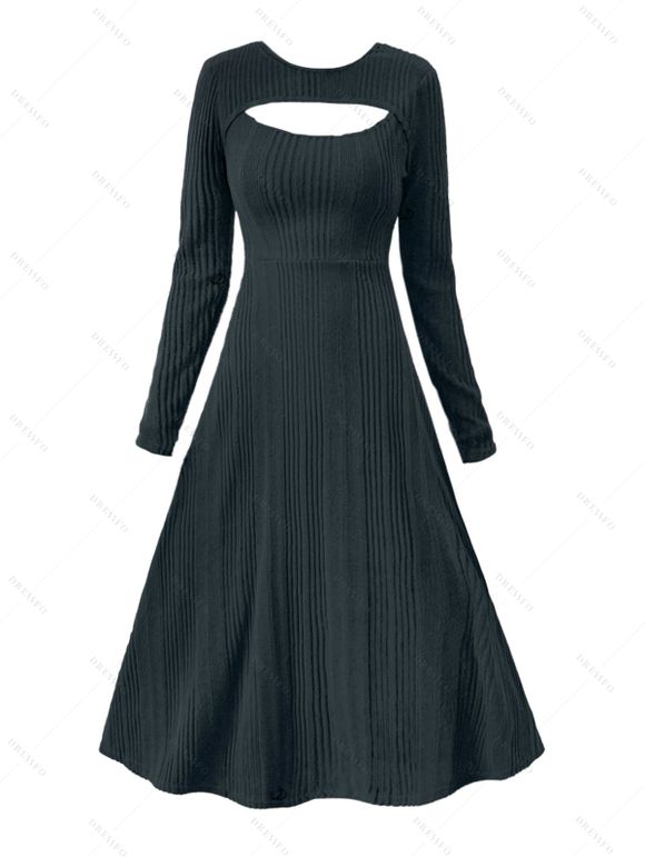 Robe mi-longue texturée à manches longues et à découpes de couleur unie - Vert profond XL | US 10