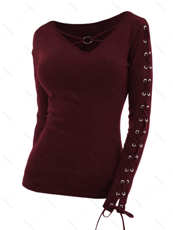 Gothic Women Outfit Crisscross V Neck Lace Up Top and Lace Up Buckle Leggings Set - Rouge Vineux S | US 4