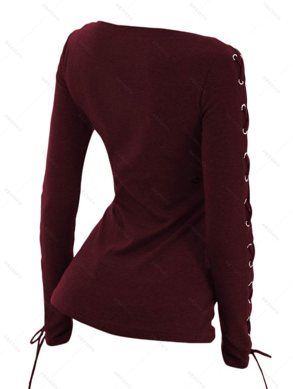 Gothic Women Outfit Crisscross V Neck Lace Up Top and Lace Up Buckle Leggings Set - Rouge Vineux S | US 4