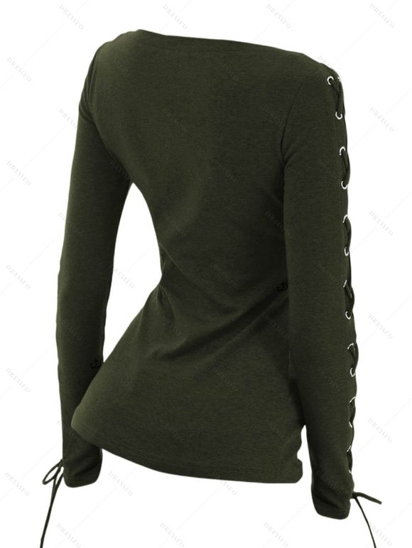 Gothic Women Outfit Crisscross V Neck Lace Up Top and Lace Up Buckle Leggings Set - Vert profond S | US 4