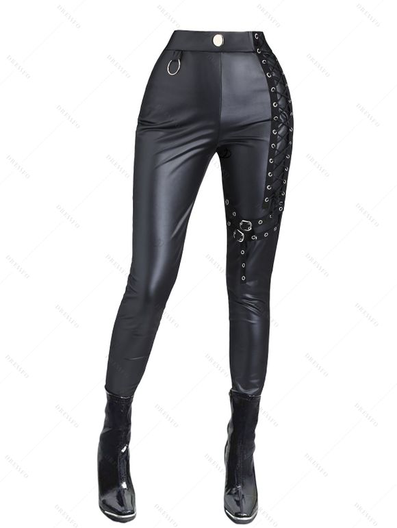 Gothic Women Outfit Crisscross V Neck Lace Up Top and Lace Up Buckle Leggings Set - Rouge Vineux S | US 4