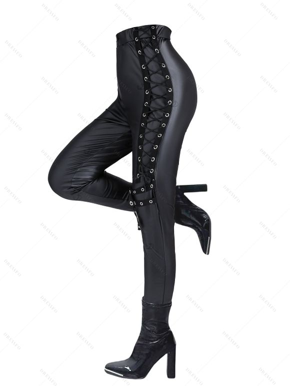 Gothic Women Outfit Crisscross V Neck Lace Up Top and Lace Up Buckle Leggings Set - Vert profond S | US 4