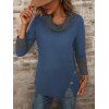 Haut à col bénitier colorblock, haut à manches longues et boutons factices fendus - Bleu profond XXL | US 12