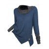 Haut à col bénitier colorblock, haut à manches longues et boutons factices fendus - Bleu profond XXL | US 12