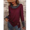 Haut à col bénitier colorblock, haut à manches longues et boutons factices fendus - Rouge foncé XXL | US 12