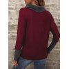 Haut à col bénitier colorblock, haut à manches longues et boutons factices fendus - Rouge foncé XXL | US 12