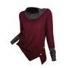 Haut à col bénitier colorblock, haut à manches longues et boutons factices fendus - Rouge foncé XXL | US 12